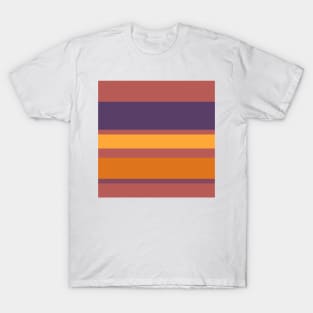 A capital collection of Grape, Deep Ruby, Giant'S Club, Cocoa Brown and Yellow Orange stripes. T-Shirt